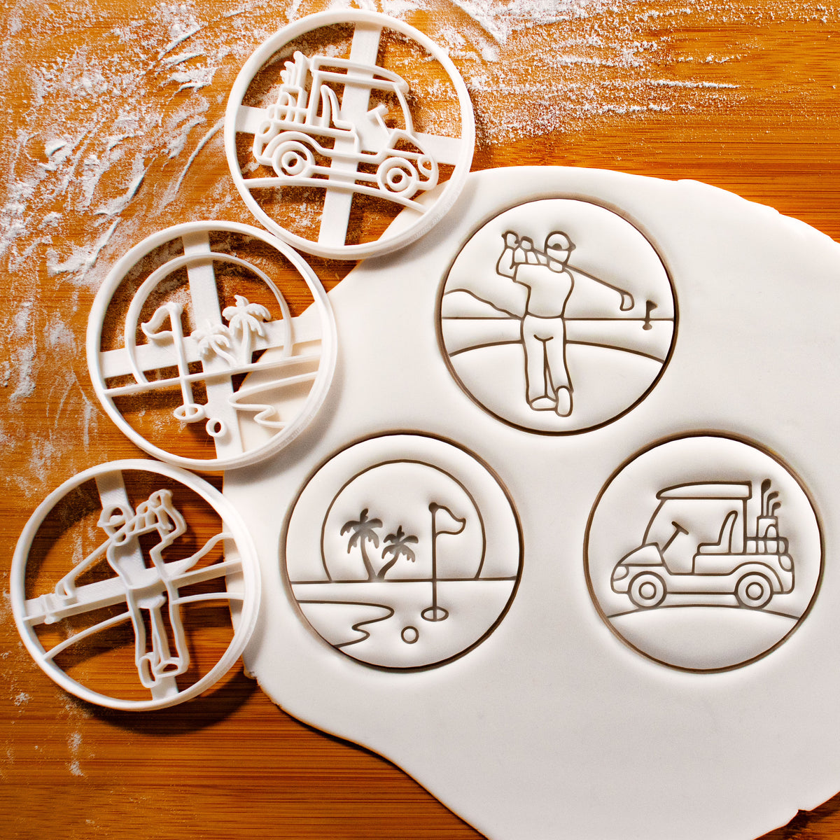 set of 3 golfing cookie cutters - golf cart, golfer, hole in one